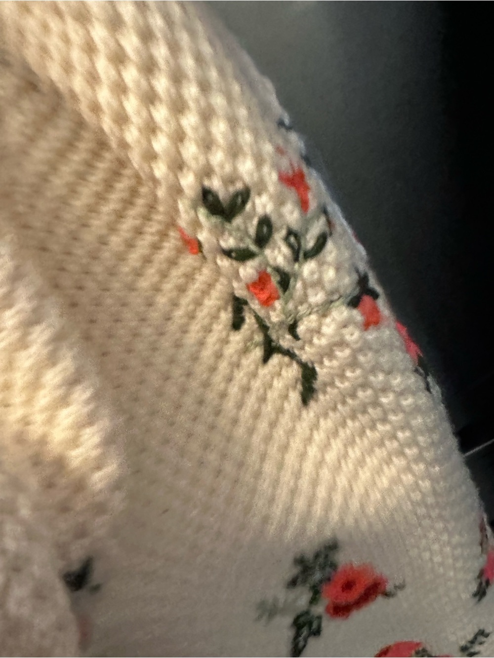 Alice + Olivia Cream Cardigan with Coral Floral Embroidery and Pink Bow - Picture 8 of 9